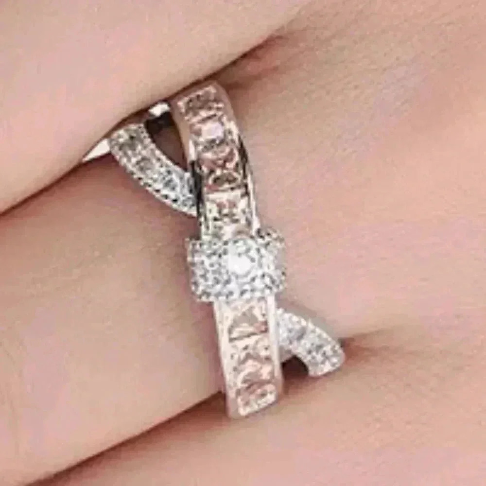💕 925 Silver Plated Champagne CZ Punk Party Cocktail Ring for Women, GPMB1402